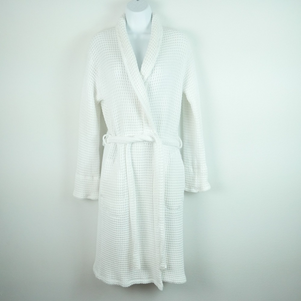 Brooklinen Waffle Robe White 100% Cotton Turkish Spa Bathrobe Medium Womens